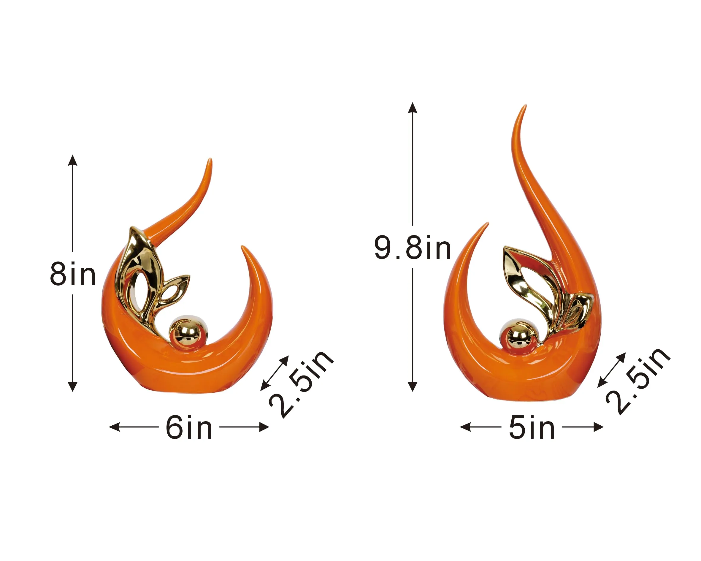 2 PCS Orange Gold Home Decor Accent Ceramic Statue Abstract Sculptures Centerpieces Mid Century Modern Decor for Tables Coffee Table top Decorations for Living Room Desktop Shelf Dining Room Kitchen