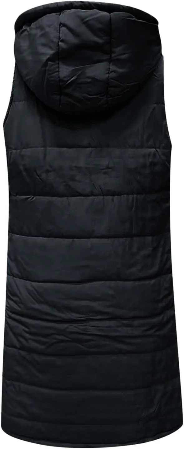 2023 Womens Long Down Vest with Hood Fashion Thickened Hooded Sleeveless Puffer Jackets Long Coats Warm Winter Outerwear