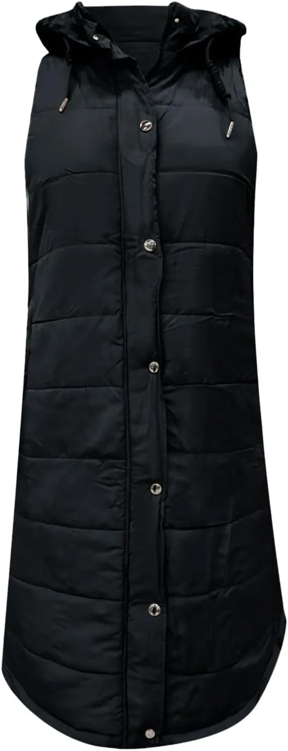 2023 Womens Long Down Vest with Hood Fashion Thickened Hooded Sleeveless Puffer Jackets Long Coats Warm Winter Outerwear