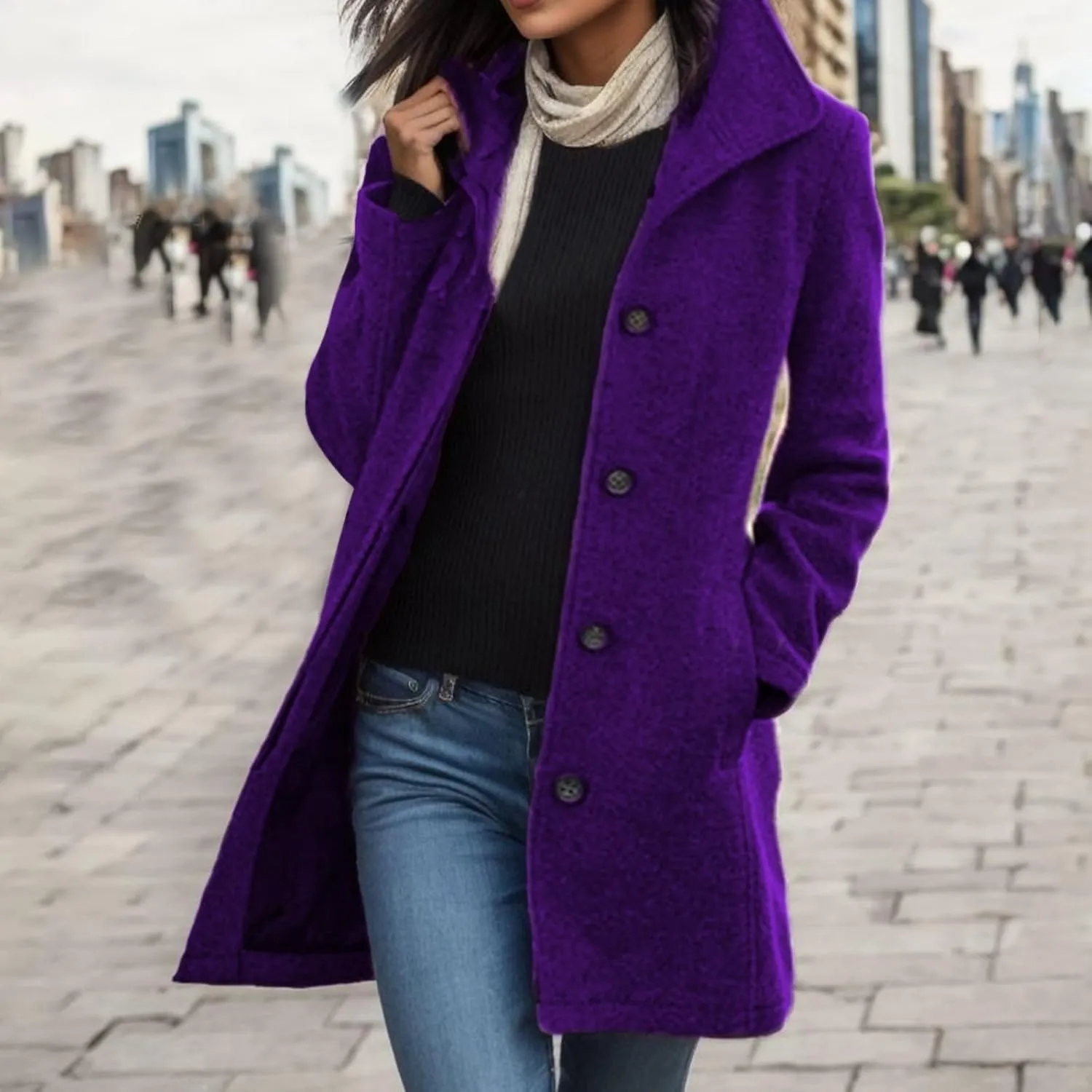 2023 Women's Warm Winter Jackets Double Breasted Woolen Pea Coats Plus Size Thicken Mid Length Trench Coat Trendy Overcoat