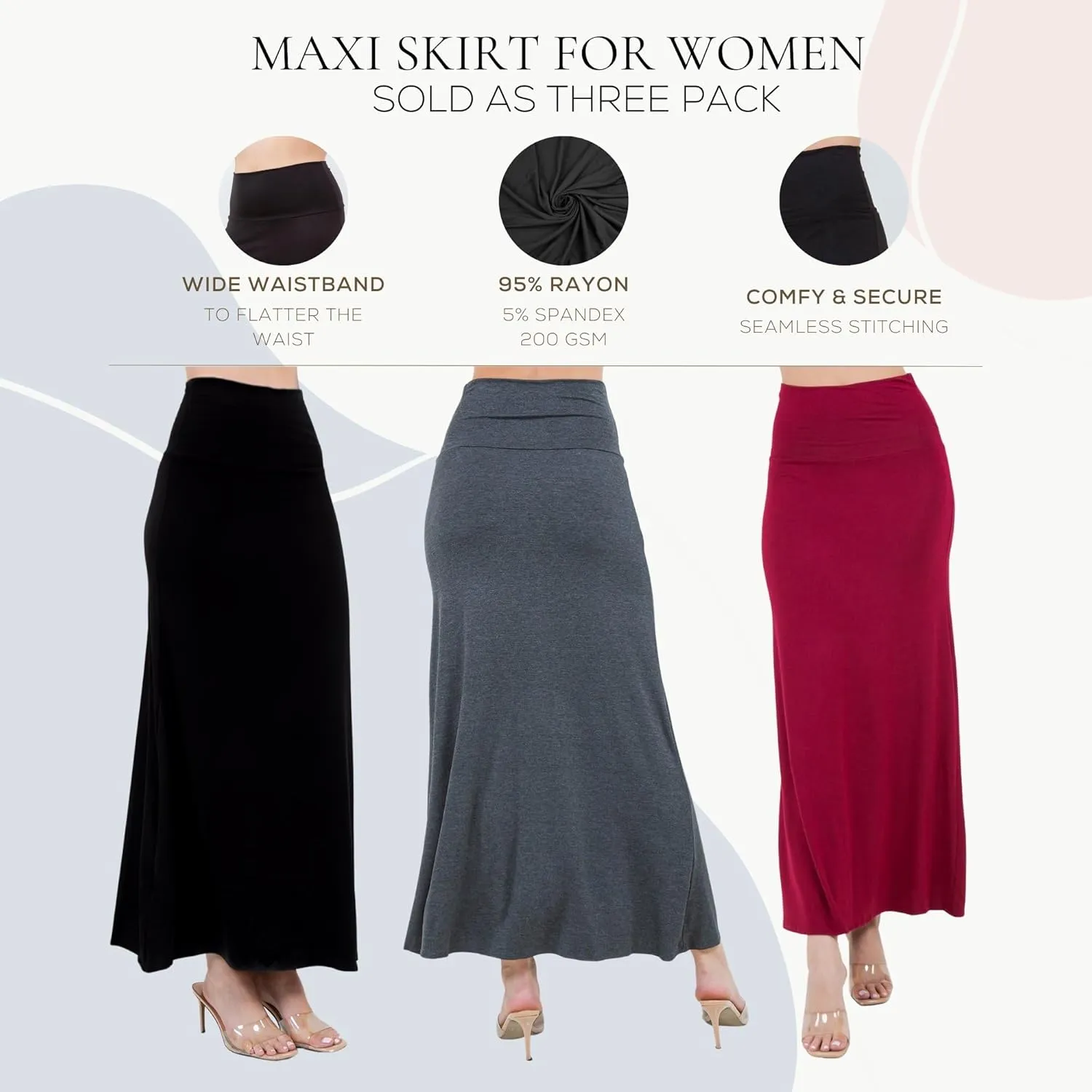 Azules Women's Maxi Skirt: Elegant, Soft, Stretchy Flowy Rayon Boho, High Waist Fold Over ?C Versatile for Any Occasion.