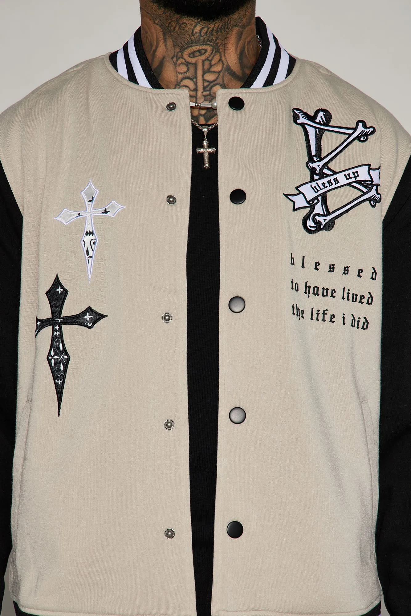 Bless Up Varsity Jacket - Sand