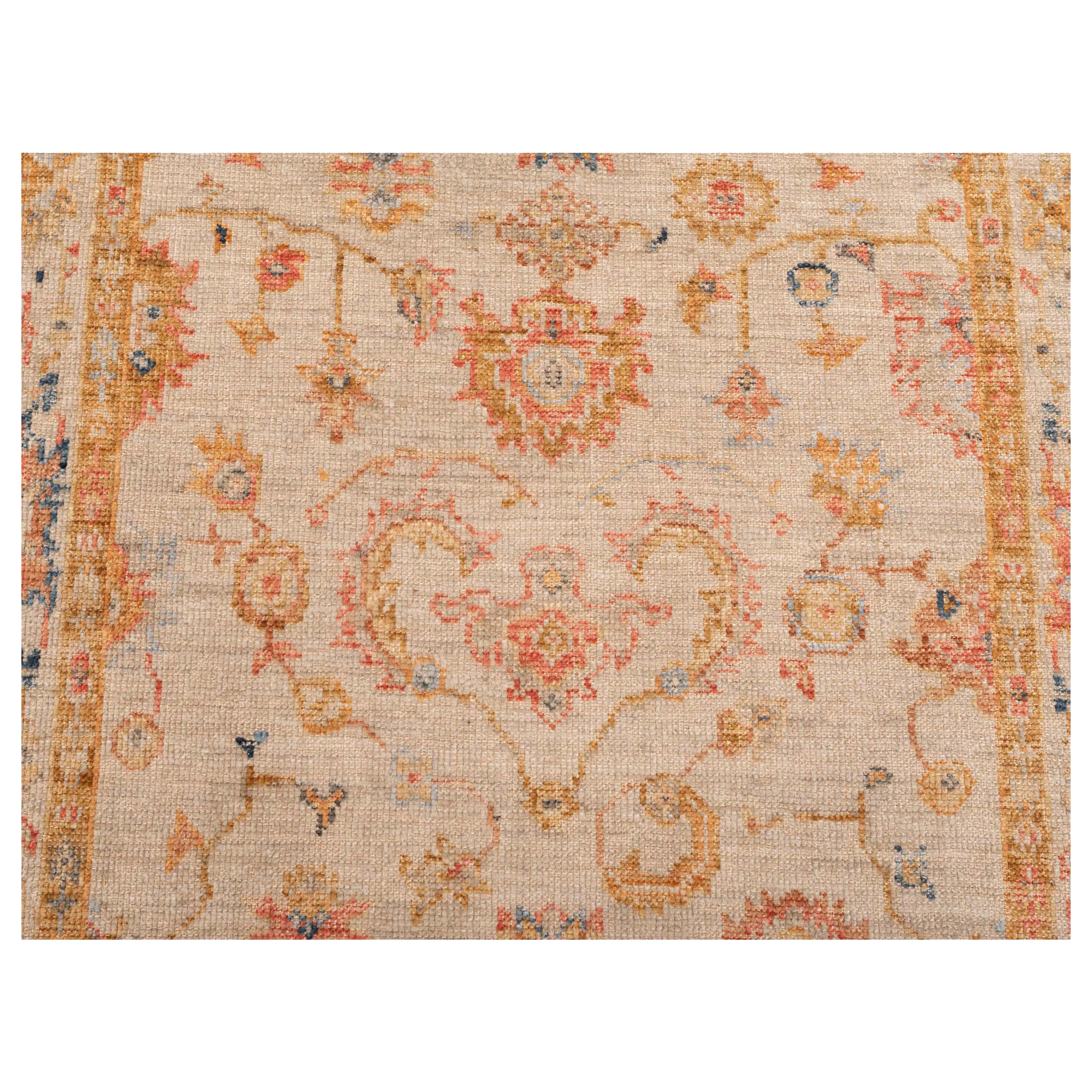 Cream Oushak Angora Wool Rug - 3'11" x 5'11"