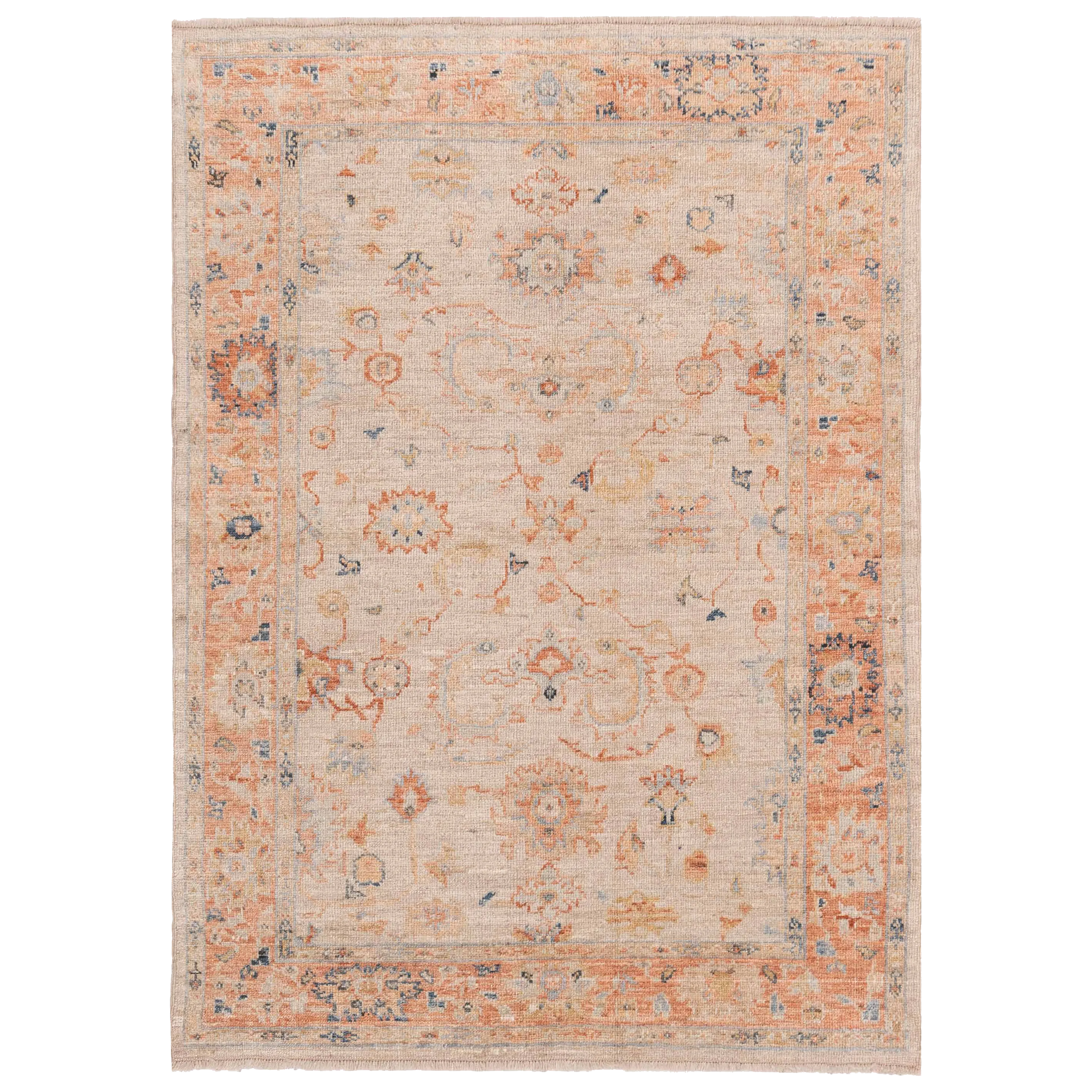Cream Oushak Angora Wool Rug - 4'10" x 6'9"
