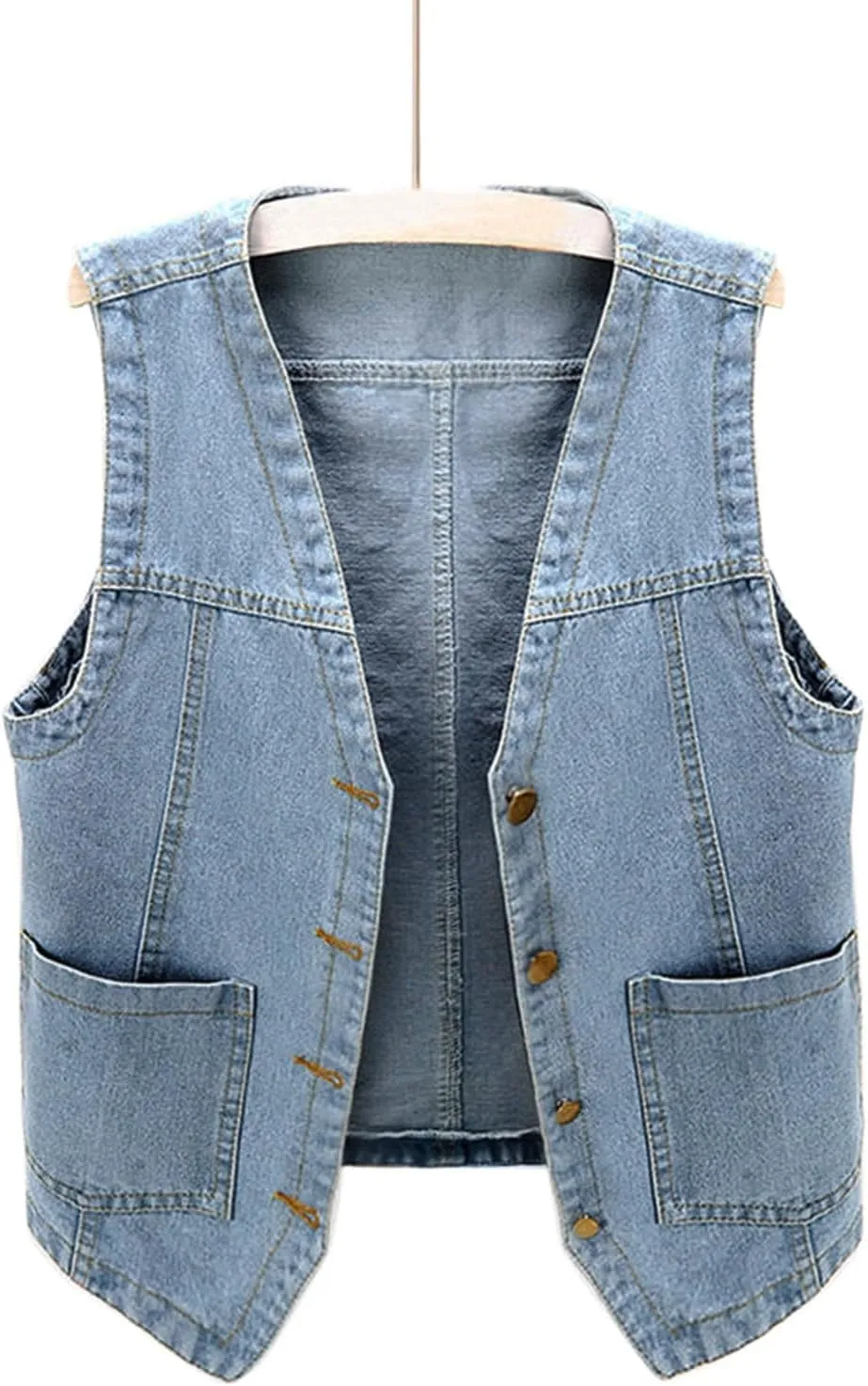 Denim Jacket for Women Plus Size Fashion 2024 Sleeveless Jean Vest Trendy Casual V Neck Button Down Jean Jacket Coat
