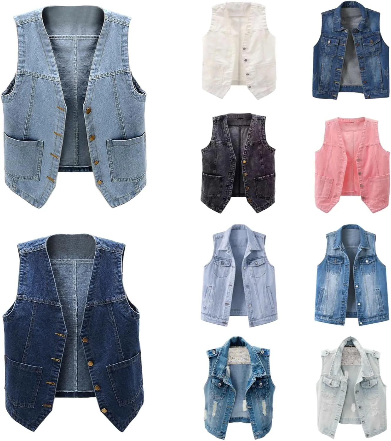 Denim Jacket for Women Plus Size Fashion 2024 Sleeveless Jean Vest Trendy Casual V Neck Button Down Jean Jacket Coat
