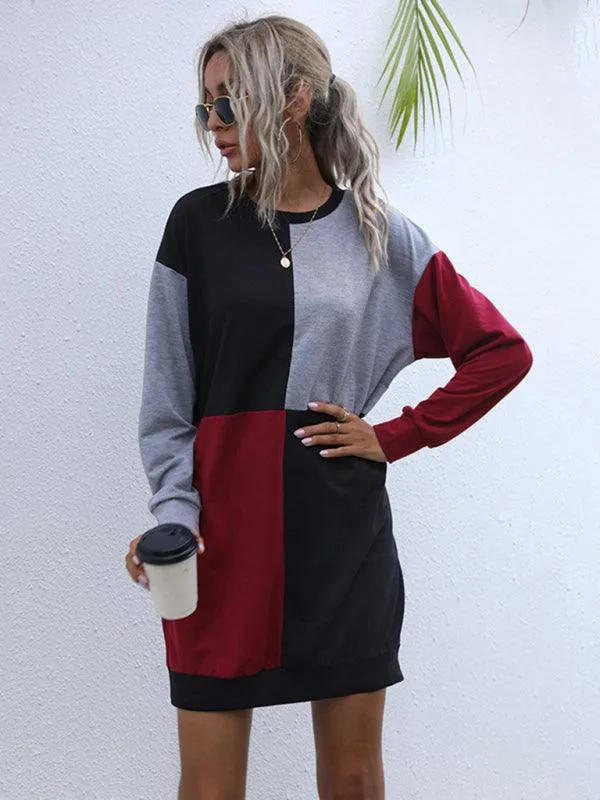 Effortless Style: Trendy Color Block Knit Sweater Dress