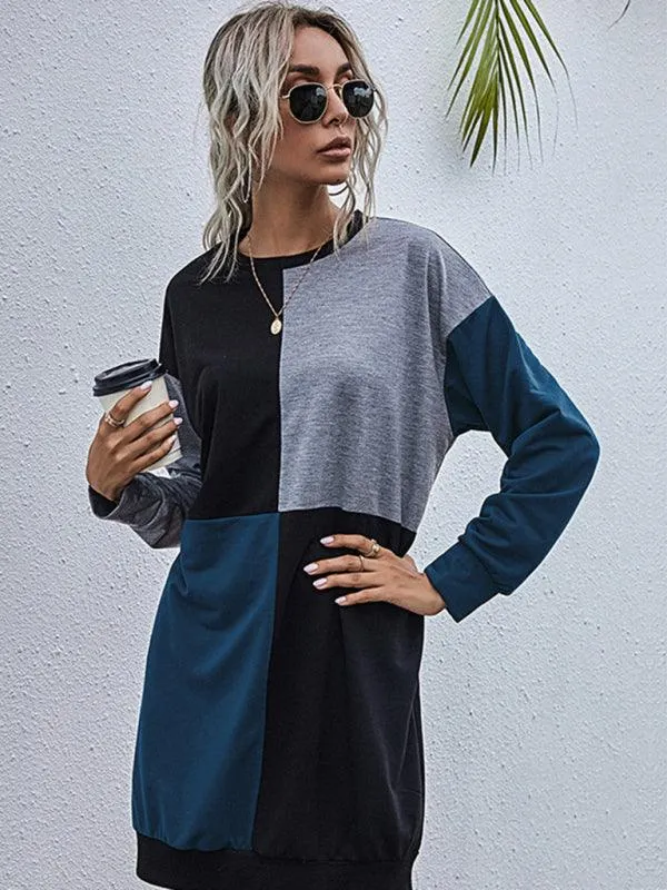 Effortless Style: Trendy Color Block Knit Sweater Dress