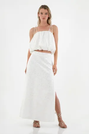 Falda blanca en ojalillo para mujer
