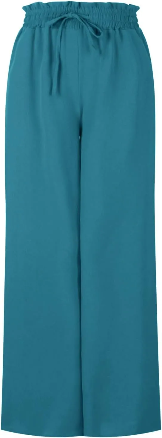 Flowy Pants for Women High Waisted Wide Leg Pants Elastic Drawstring Palazzo Trousers Loose Lounge Pants with Pockets