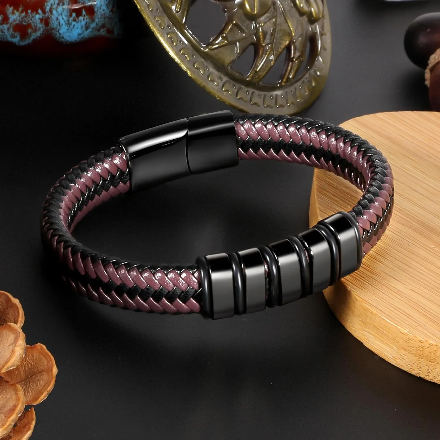 Leather Bracelet For Men Braided Jewelry Braclets Bangle Cool Black brown Wrist bracelet