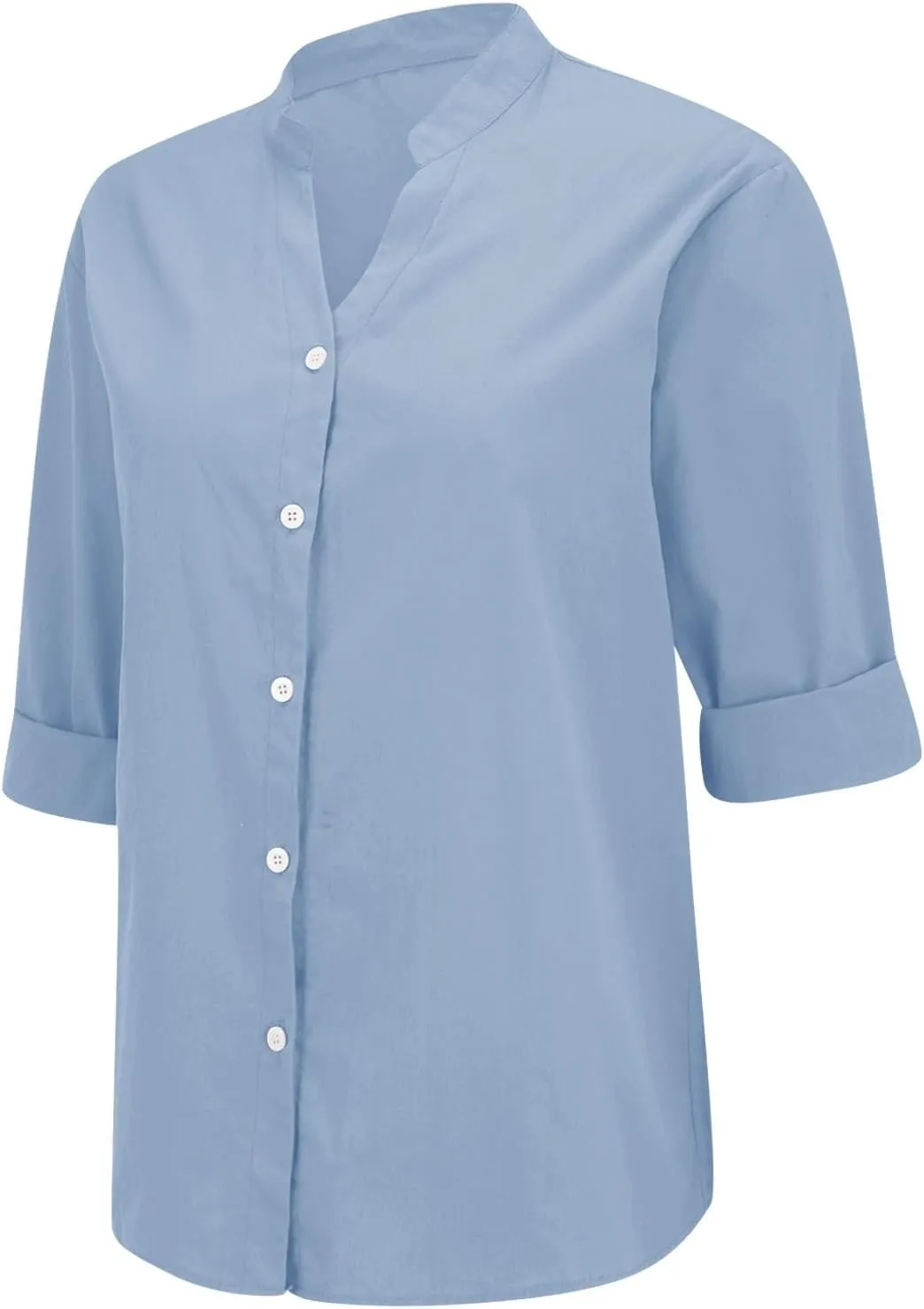 Linen Shirts for Women Summer Boho Short Tops Elbow Sleeve Button Dress Shirt Plus Size Casual Vneck Loose Work Shirt