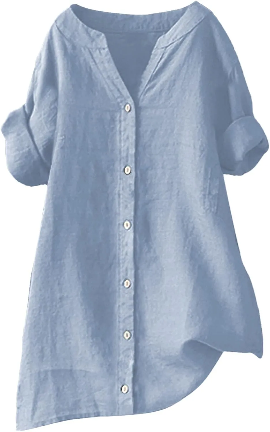 Linen Shirts for Women Summer Boho Short Tops Elbow Sleeve Button Dress Shirt Plus Size Casual Vneck Loose Work Shirt