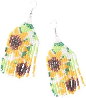 Long Beaded Tassel Earrings  Bohemian Flower Fringe Drop Earrings, Seed Bead Tribal Dangle Earrings, Pendientes De Borla for Women, Sister, Lover, Party (Yellow Sunflower Earrings)
