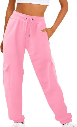 maisdgop Womens Cargo Pants Casual High Waisted Drawstring Pants Baggy Wide Leg Sweatpant Oversized Trousers with Pockets