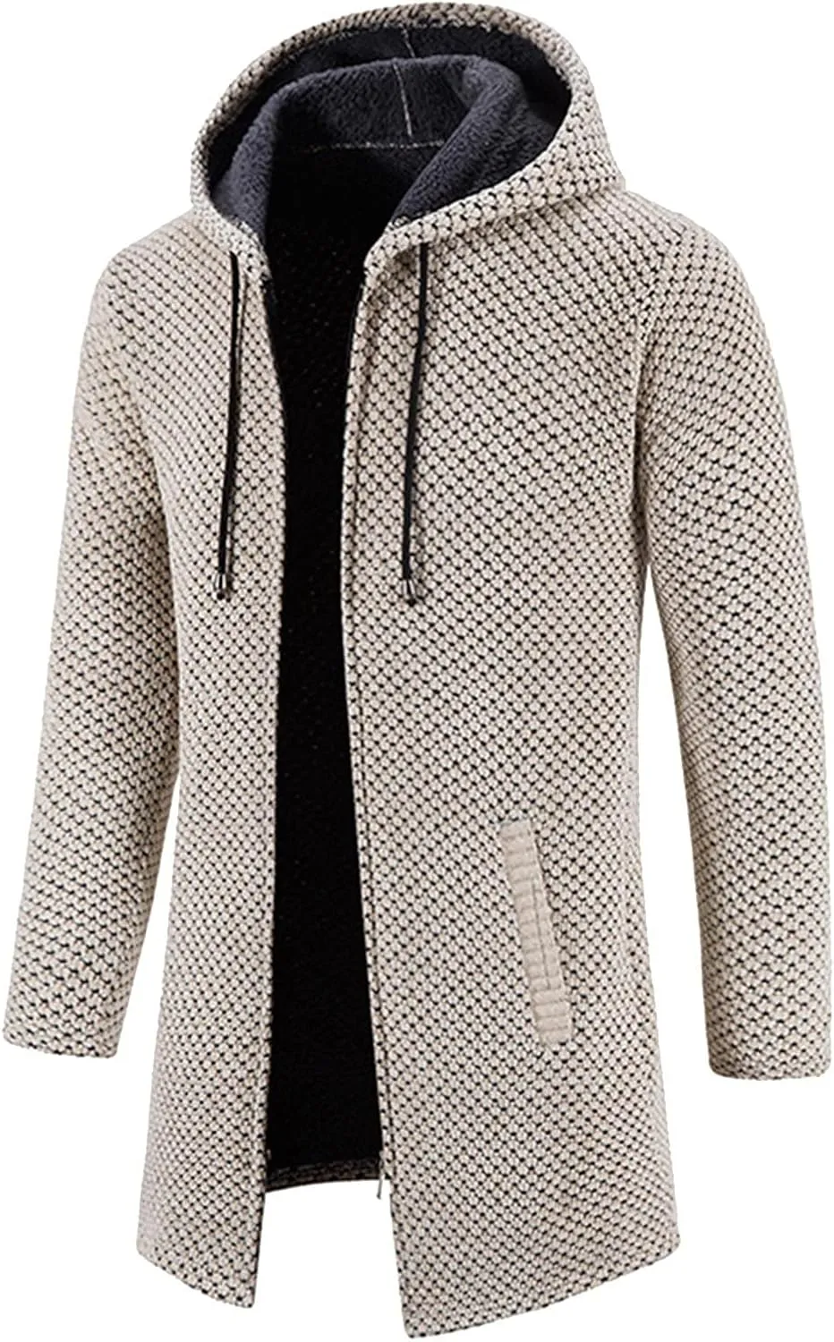 Mens Long Hooded Cardigan 2023 Winter Warm Sweater Coat Lightweight Knit Jacker Full Zip Up Drape Cape Overcoat with Pockets