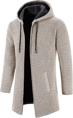 Mens Long Hooded Cardigan 2023 Winter Warm Sweater Coat Lightweight Knit Jacker Full Zip Up Drape Cape Overcoat with Pockets