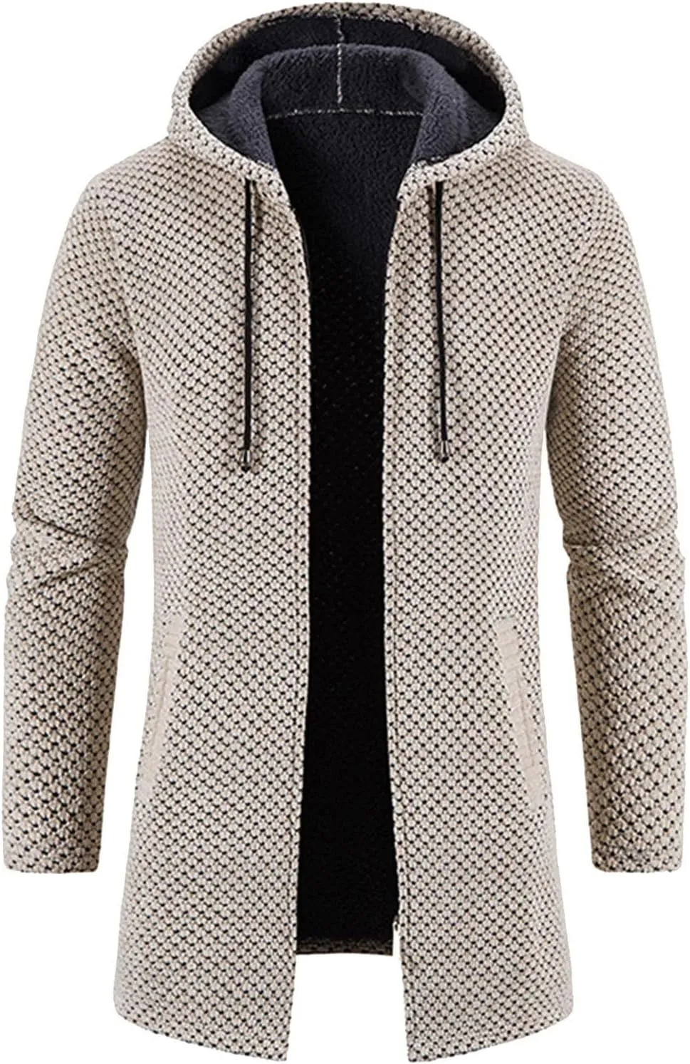 Mens Long Hooded Cardigan 2023 Winter Warm Sweater Coat Lightweight Knit Jacker Full Zip Up Drape Cape Overcoat with Pockets