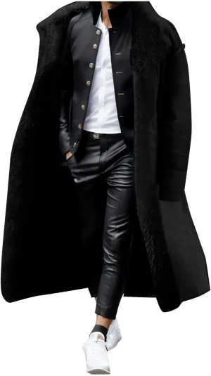 Men's Oversized Long Wool Blend Trench Coat Single Breasted Knee Length Lapel 2024 Winter Jacket Warm Fleece Outerwear