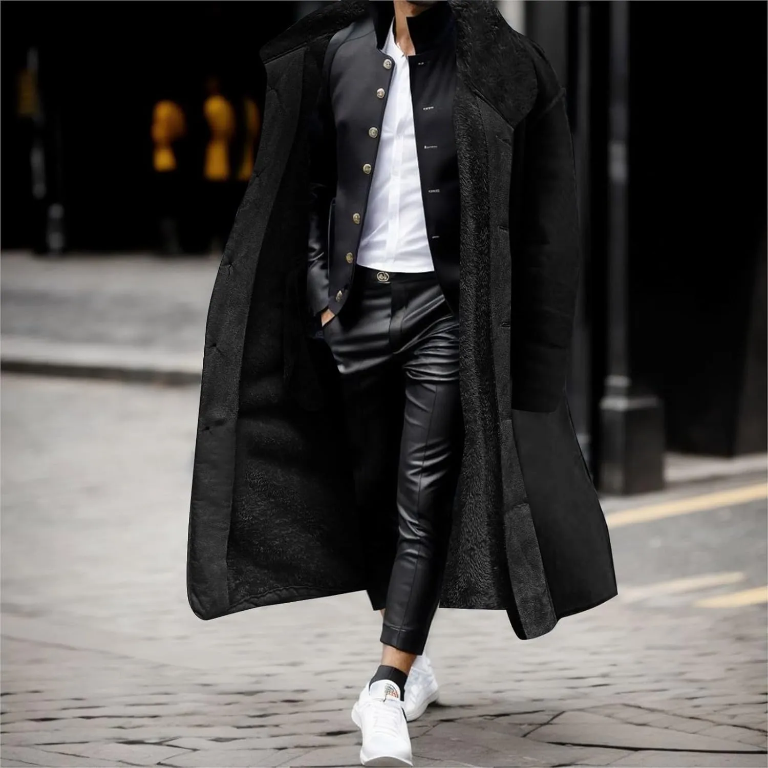 Men's Oversized Long Wool Blend Trench Coat Single Breasted Knee Length Lapel 2024 Winter Jacket Warm Fleece Outerwear