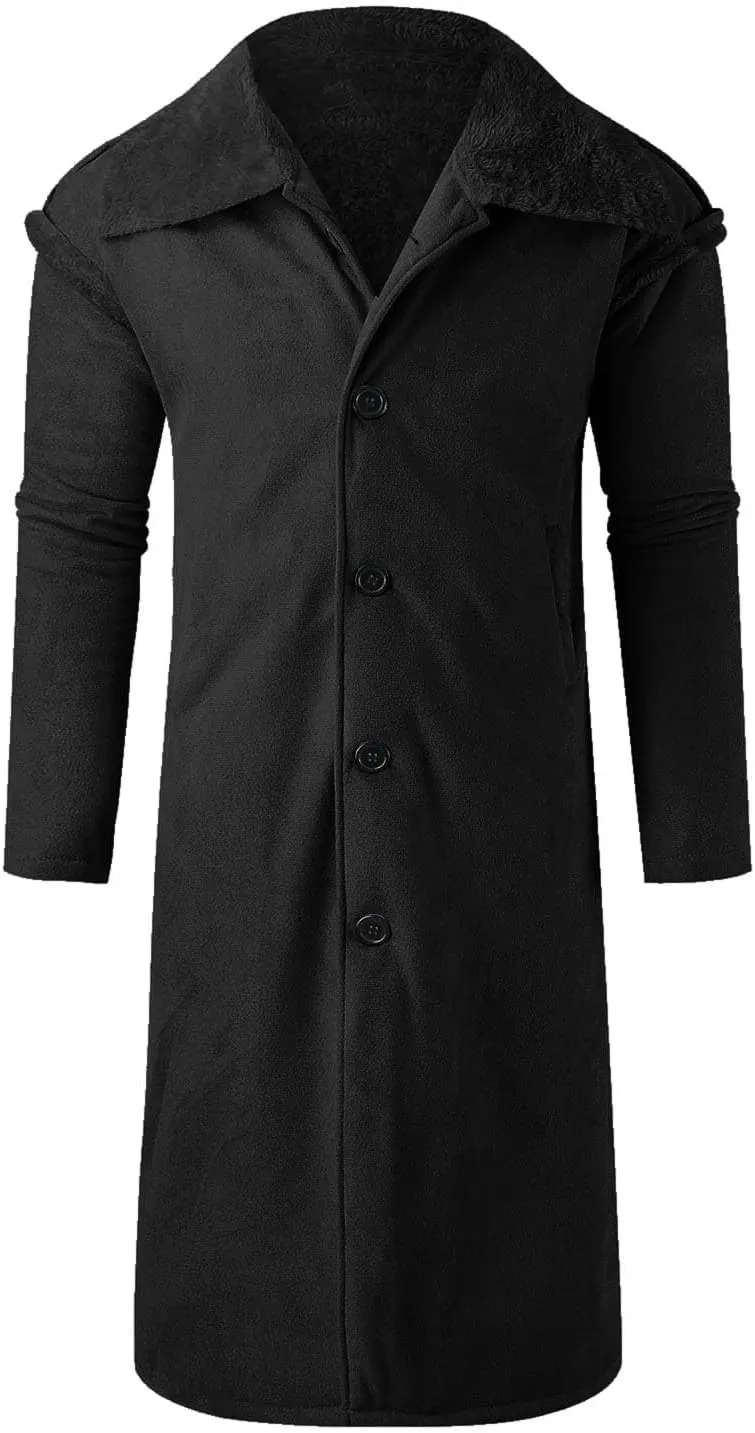 Men's Oversized Long Wool Blend Trench Coat Single Breasted Knee Length Lapel 2024 Winter Jacket Warm Fleece Outerwear