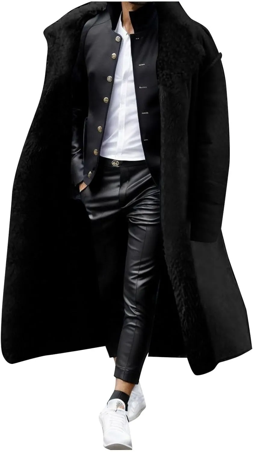 Men's Oversized Long Wool Blend Trench Coat Single Breasted Knee Length Lapel 2024 Winter Jacket Warm Fleece Outerwear