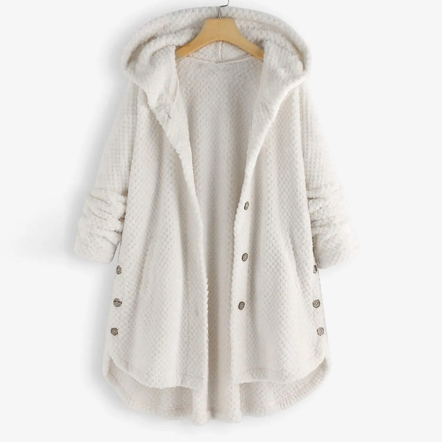 PeQAQ Women's 2023 Winter Sweater Coat Plus Size Warm Soft Fleece Jackets Button Patchwork Hooded Fuzzy Windbreaker Overcoat