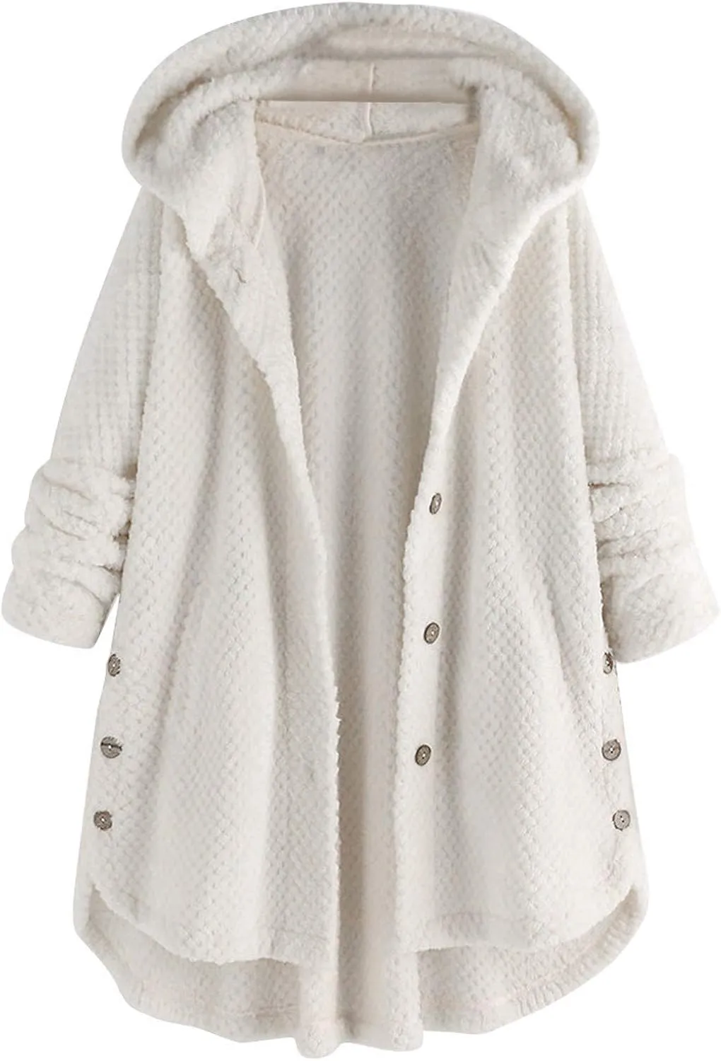 PeQAQ Women's 2023 Winter Sweater Coat Plus Size Warm Soft Fleece Jackets Button Patchwork Hooded Fuzzy Windbreaker Overcoat
