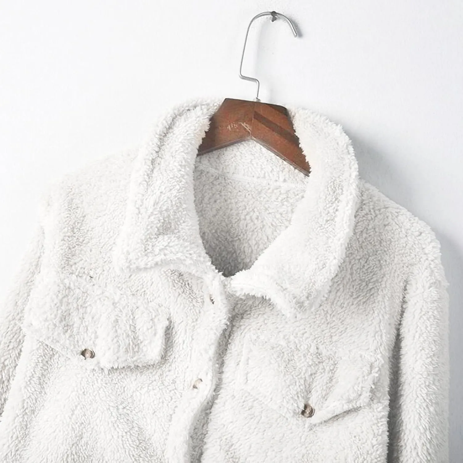 PeQAQ Womens Sherpa Fleece Coats Winter Warm Soft Button Up Woolen Jackets Fuzzy Shacket Plus Size Short Outwear Cardigan
