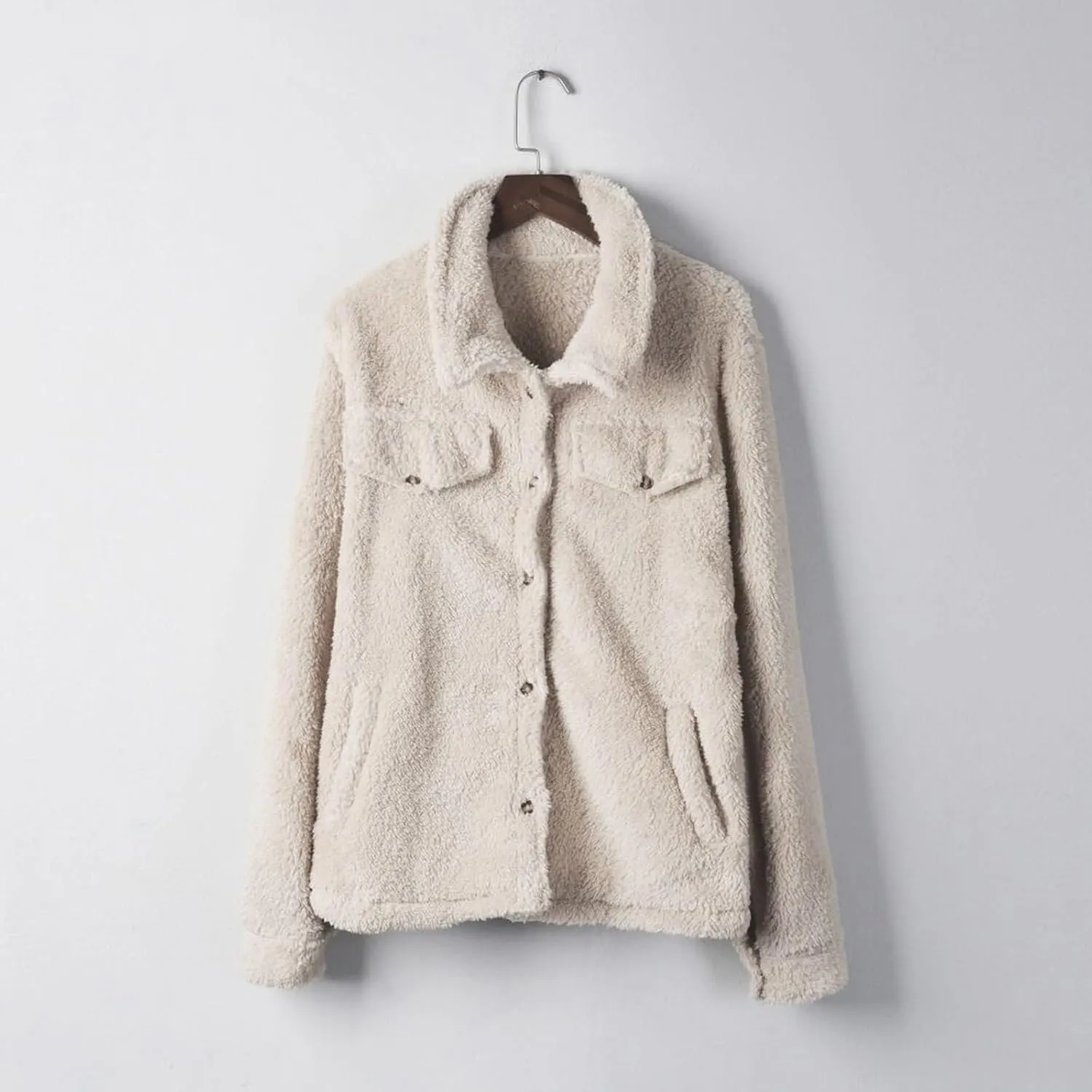 PeQAQ Womens Sherpa Fleece Coats Winter Warm Soft Button Up Woolen Jackets Fuzzy Shacket Plus Size Short Outwear Cardigan