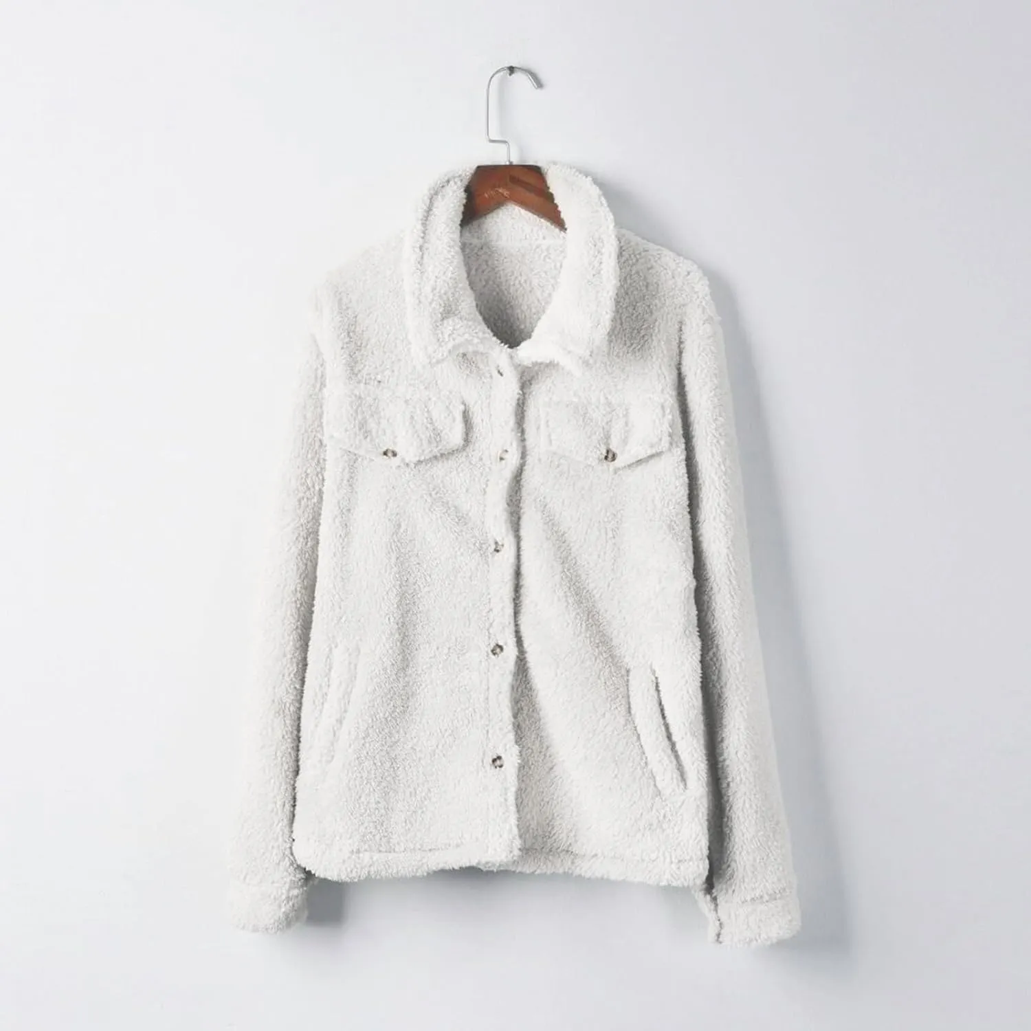PeQAQ Womens Sherpa Fleece Coats Winter Warm Soft Button Up Woolen Jackets Fuzzy Shacket Plus Size Short Outwear Cardigan