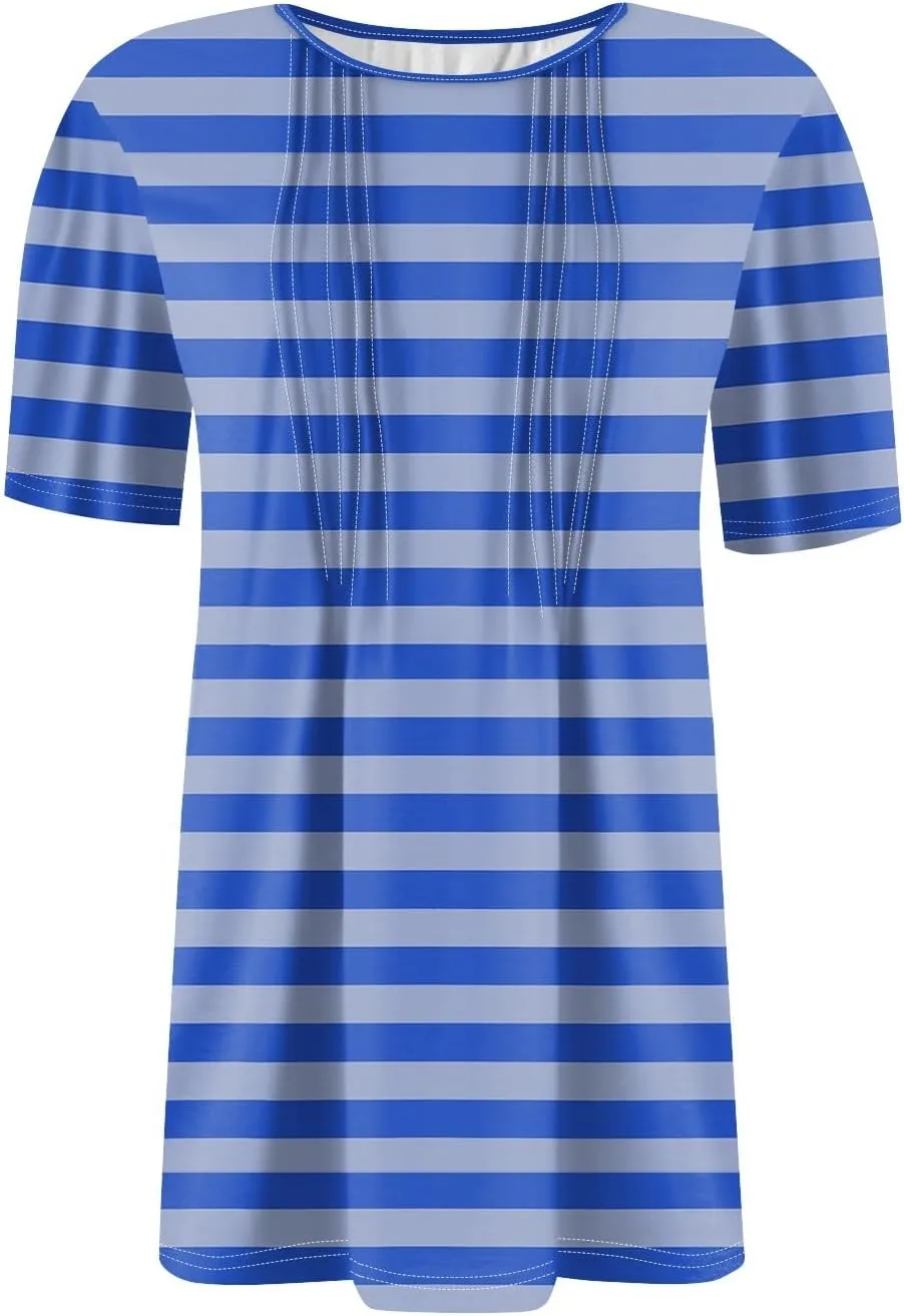 Short Sleeve Tops for Women Summer 2025 V Neck Dressy Casual Blouses Loose Shirts Pleated Tunic Tops Printed Basic Tees
