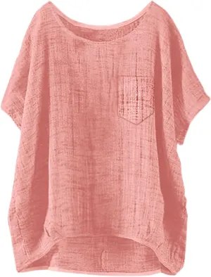 Summer Tops for Women 2025 Short Sleeve Crew Neck Linen Cotton Shirts Plus Size Gauze Casual Dressy Blouse
