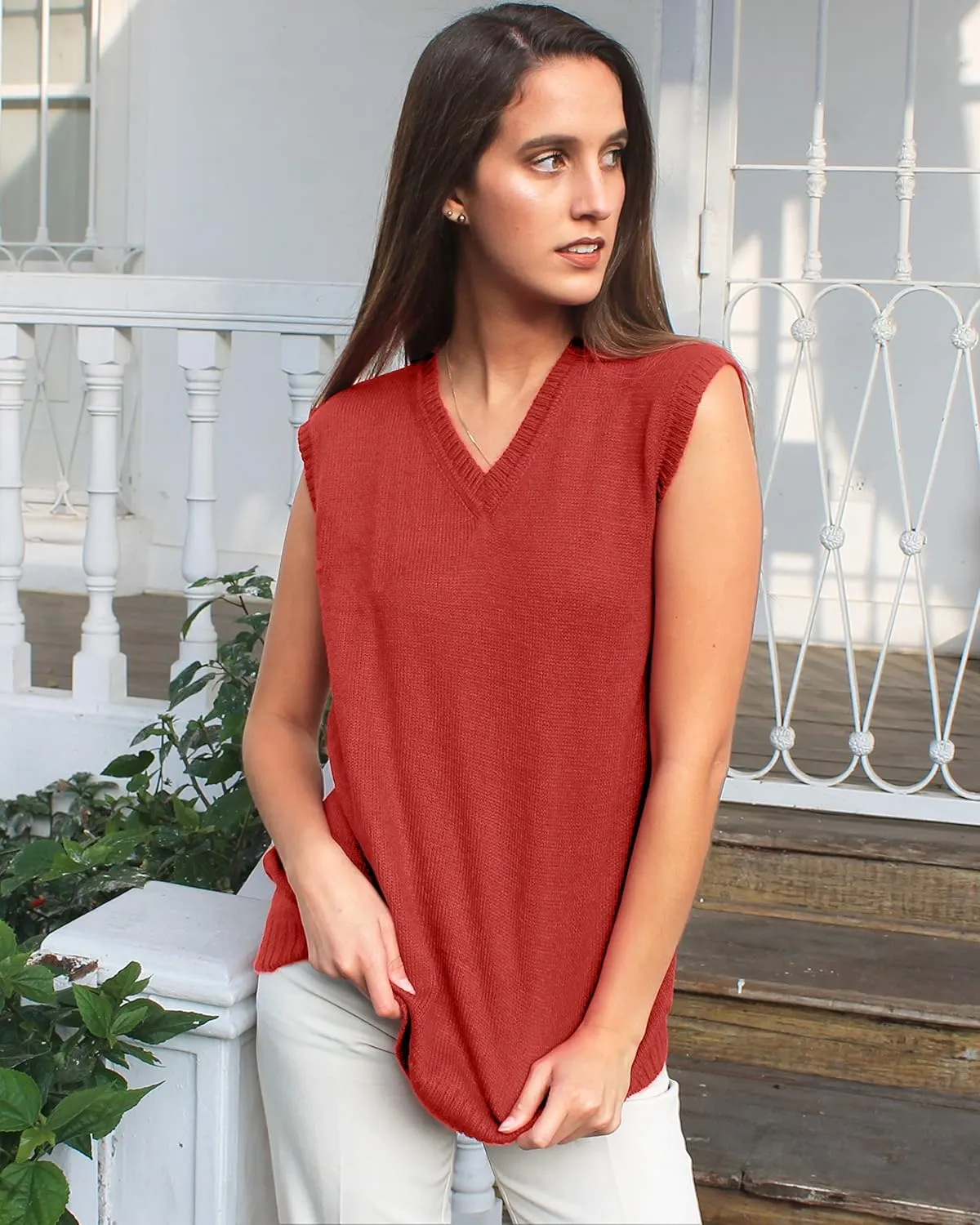 TINKUY Peru Womens Alpaca Wool V Neck Sweater Vest, S-4XL