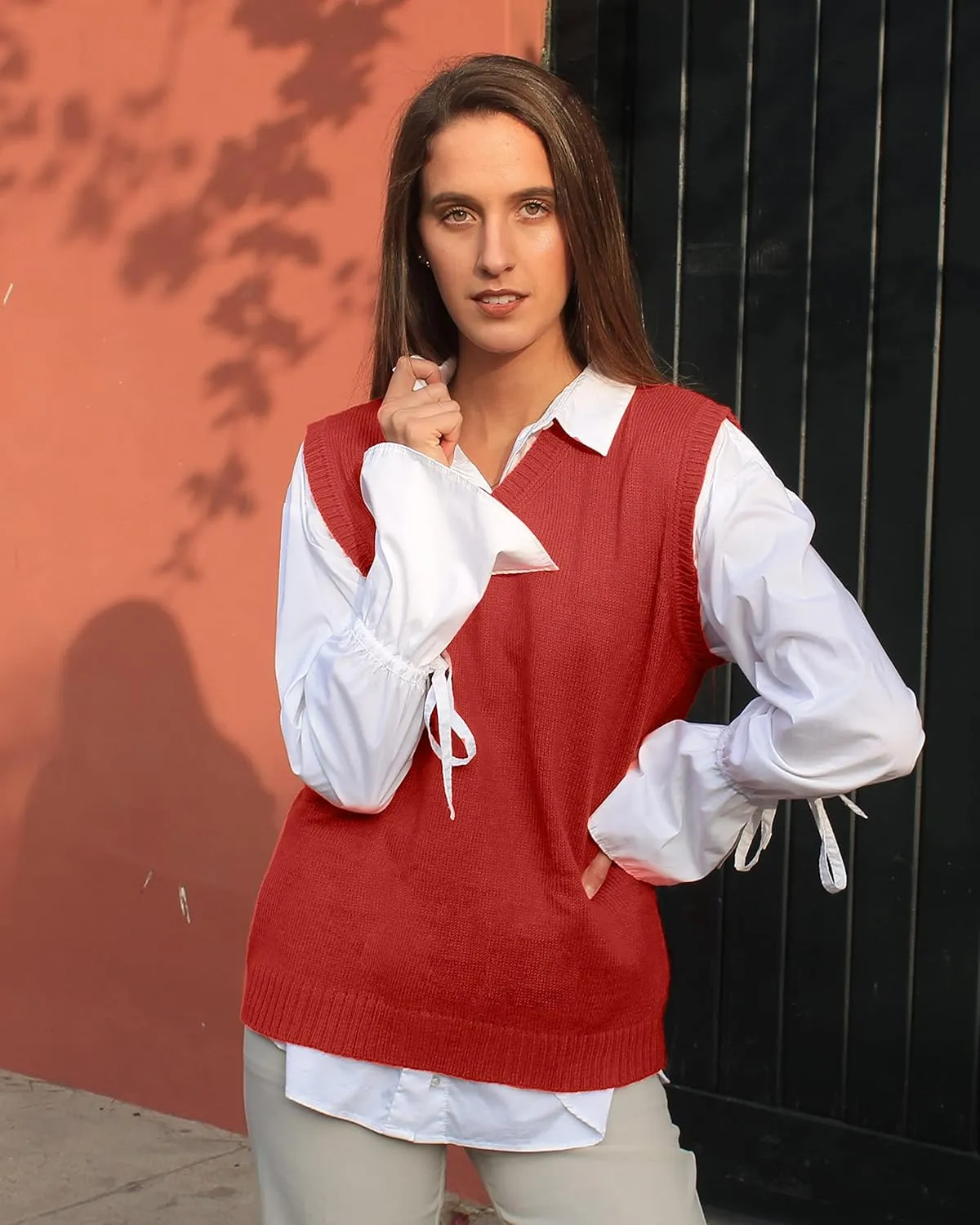 TINKUY Peru Womens Alpaca Wool V Neck Sweater Vest, S-4XL