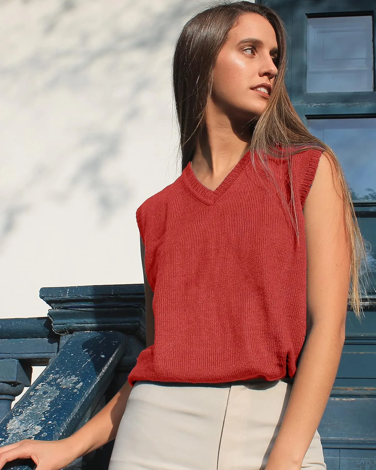 TINKUY Peru Womens Alpaca Wool V Neck Sweater Vest, S-4XL