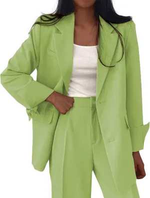 Women's Blazer Jackets Fall Long Sleeve Open Front Button Work Office Suit Jacket with Pockets