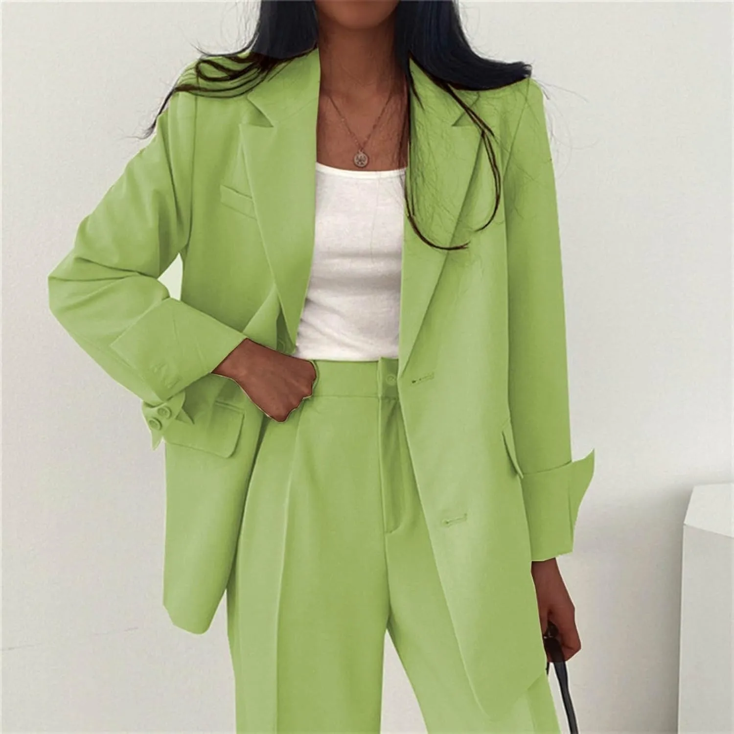 Women's Blazer Jackets Fall Long Sleeve Open Front Button Work Office Suit Jacket with Pockets