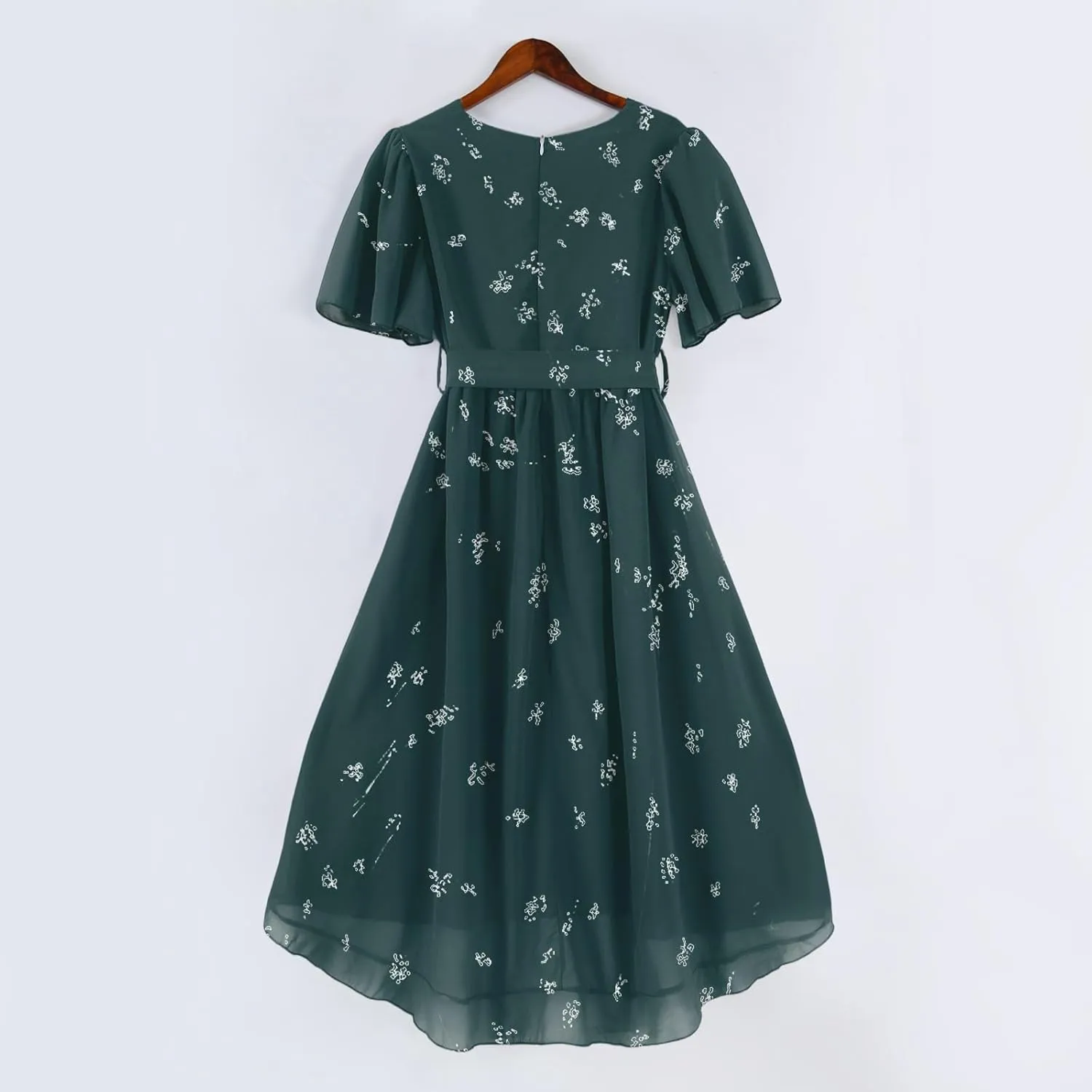 Womens Boho Floral Printed Chiffon Dresses 2025 Elegant V-Neck Belted Summer Wedding Prom Cocktail Midi Dress