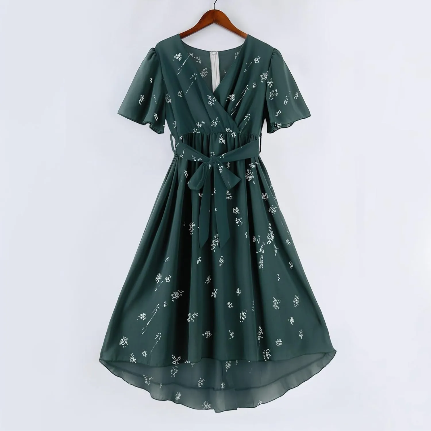 Womens Boho Floral Printed Chiffon Dresses 2025 Elegant V-Neck Belted Summer Wedding Prom Cocktail Midi Dress