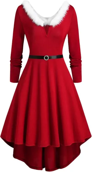 Womens Christmas Dress Vintage 1950s Dresses Long Sleeve Swing Party Dresses Xmas Cocktail Dress Party Holiday Dress