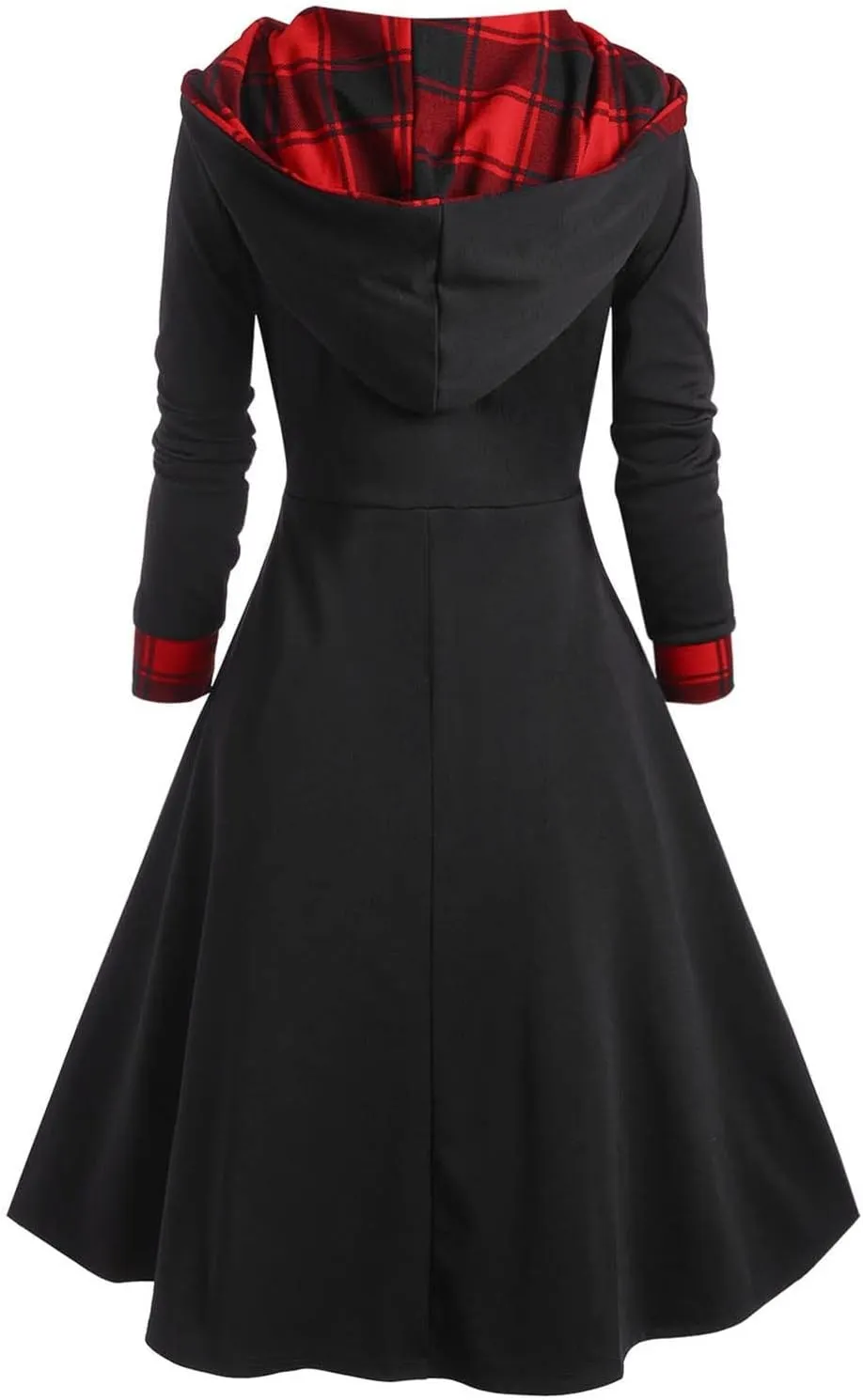 Womens Christmas Snowflake Elk Hooded High Low Flounce Hem Knit Dress Cloak Plush Patchwork Vintage Dress