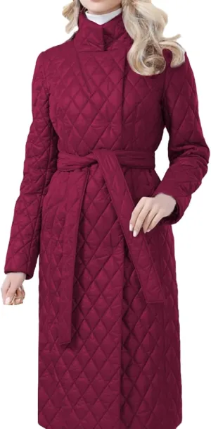 Womens Down Jackets Long Quilted Lightweight Puffer Coat Windproof Warm 2024 Winter Jacket Trendy Casual Outerwear Belt