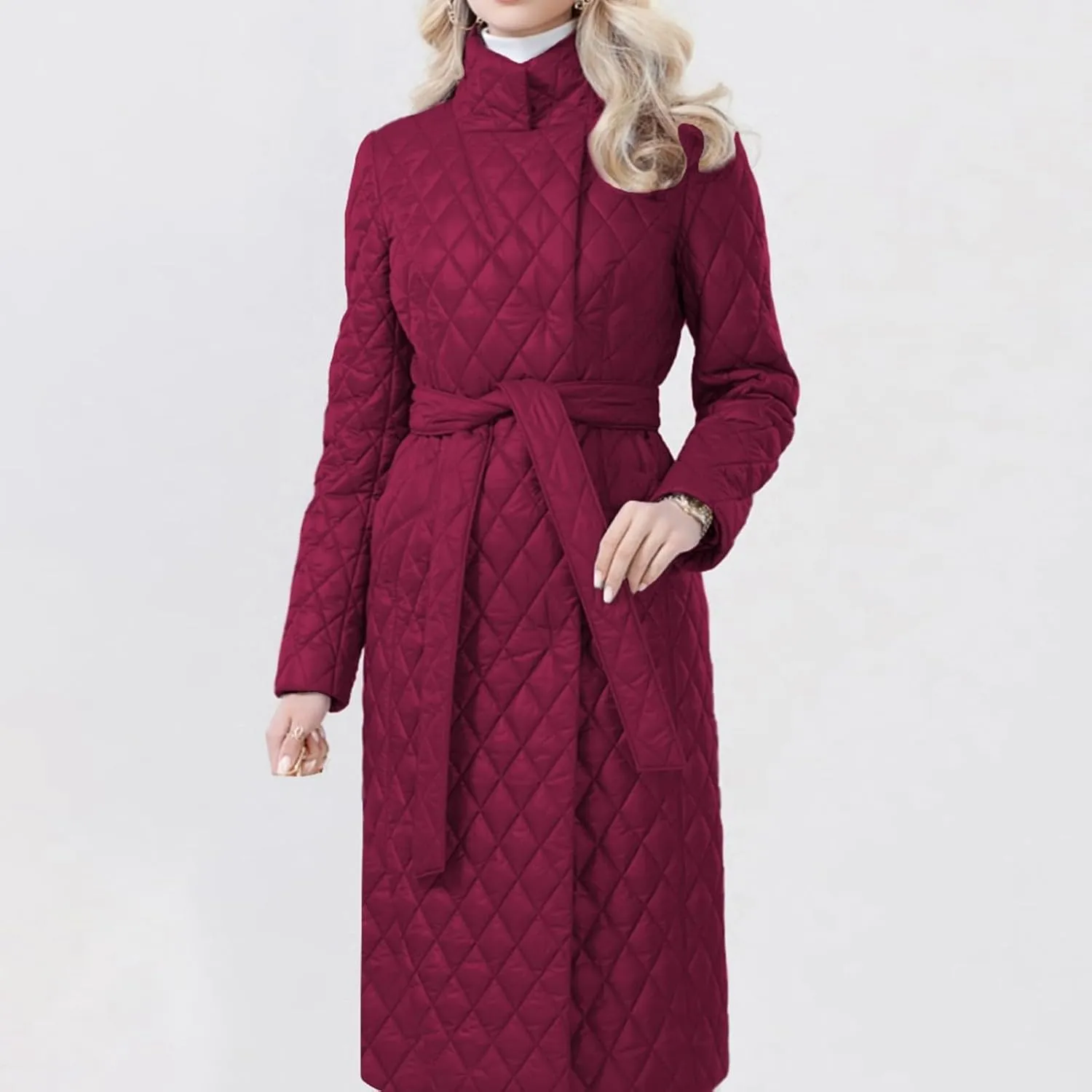 Womens Down Jackets Long Quilted Lightweight Puffer Coat Windproof Warm 2024 Winter Jacket Trendy Casual Outerwear Belt