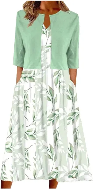 Womens Floral Maxi Dresses 2 Piece Set Sleeveless A Line Summer Beach Wedding Guest Dress with Cardigan 2025 Trendy