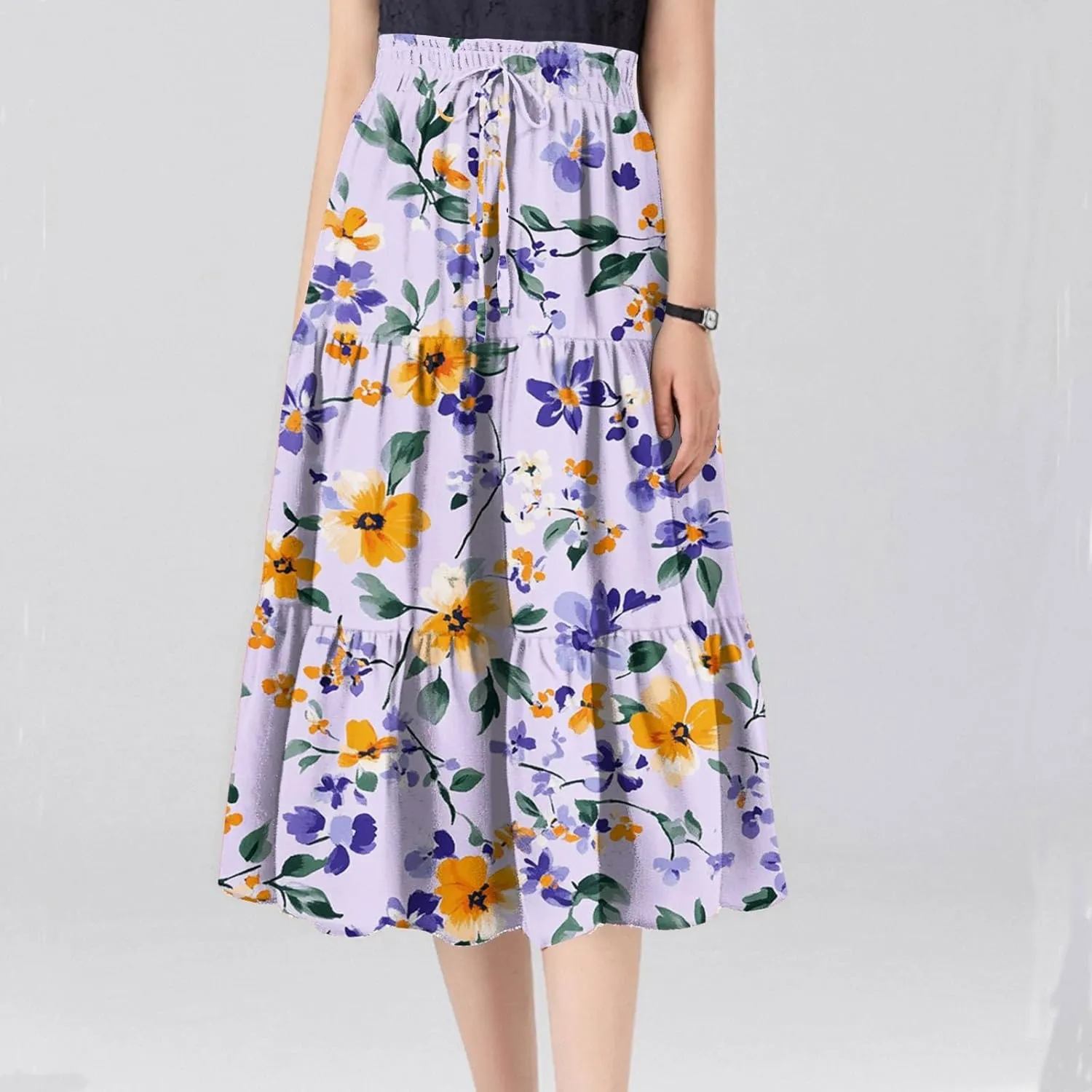 Women's Maxi Dresses 2025 Floral Maxi Skirt Summer Comfy Tiered Elastic High Waisted Skirts Vacation, S-XL