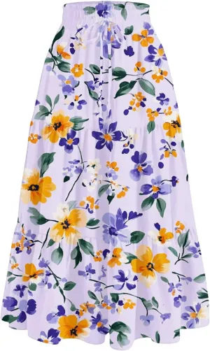 Women's Maxi Dresses 2025 Floral Maxi Skirt Summer Comfy Tiered Elastic High Waisted Skirts Vacation, S-XL