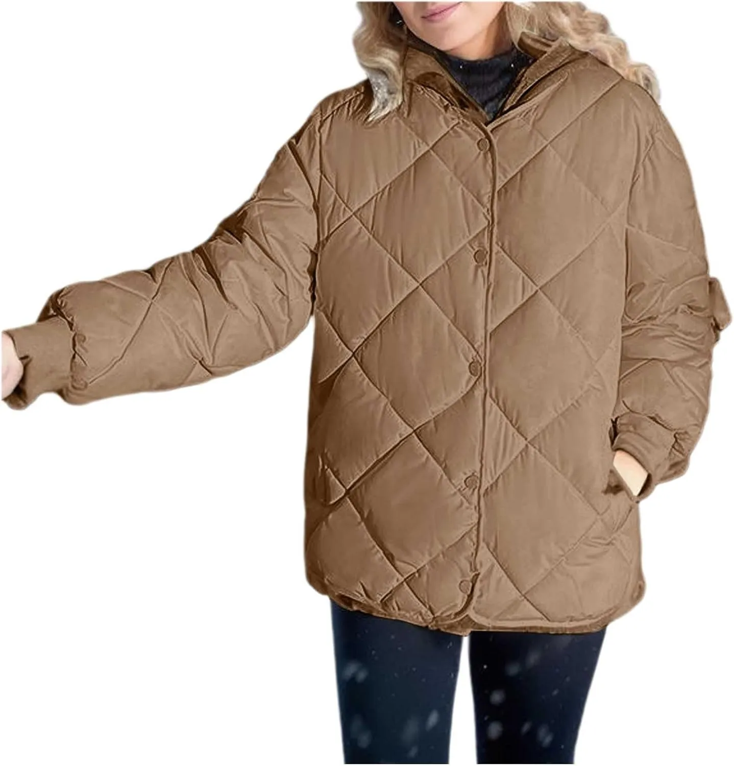 Womens Oversized Puffer Jacket Quilted Down Coats Windproof Lightweight Warm 2024 Winter Padded Coat Trendy Outerwear