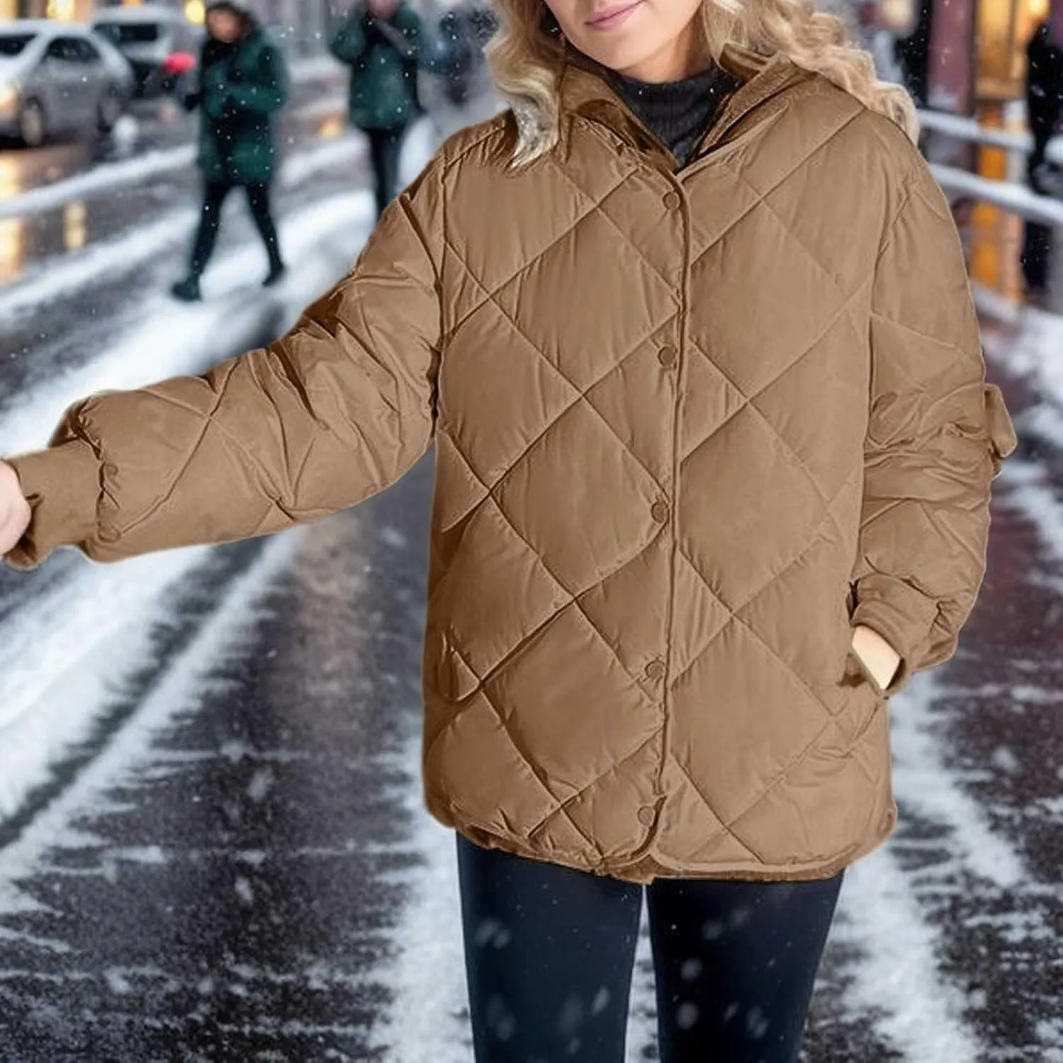 Womens Oversized Puffer Jacket Quilted Down Coats Windproof Lightweight Warm 2024 Winter Padded Coat Trendy Outerwear