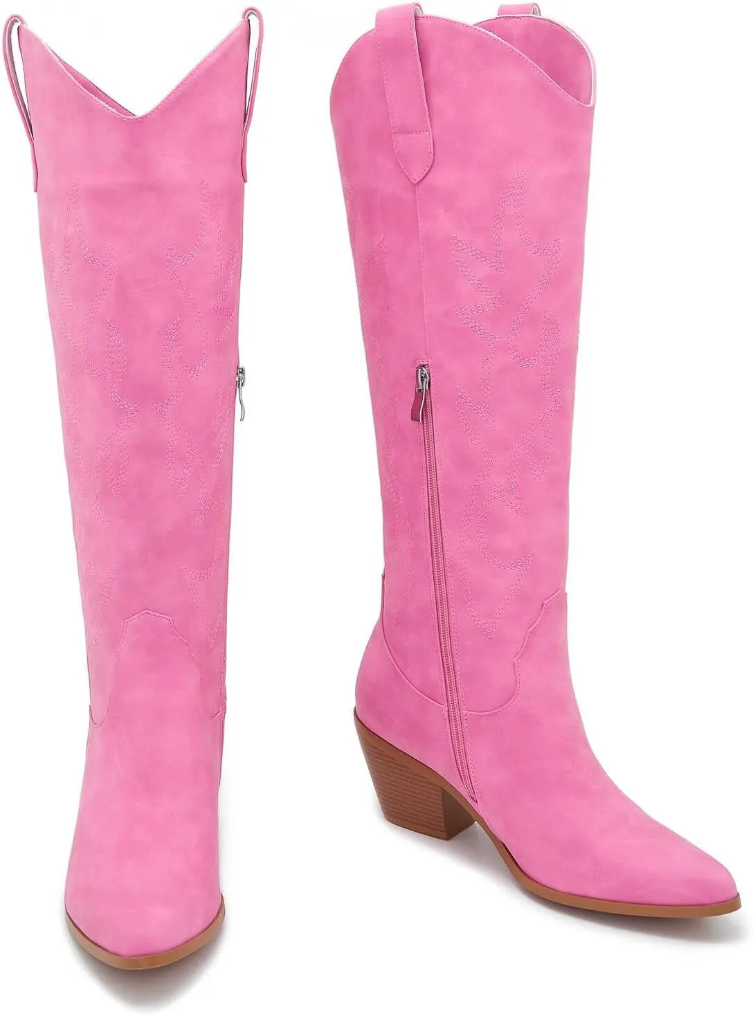 ZXHYZLZ Cowboy Boots For Women 2-Inch Low Heel Comfortable Tall Knee High Western Cowgirl Boots Pointed Toe Botas Vaqueras Para Mujer Classic Embroidered Chunky Heel